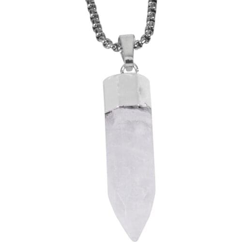 SUNYIK Natural White Quartz Clear Crystal Point Pendant for Necklace (Free Chain)