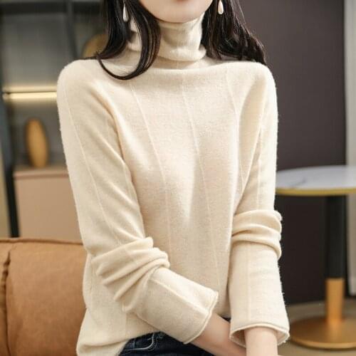 Loose Clothes 2021 New 100% Pure Wool Knitted Jumpers Pile Collar Winter Women Sweaters Soft Woolen Pullovers Lady Standard Tops