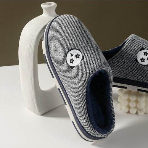 Women And Men Couple Cotton Slipper Mens Winter Warm Antiskid Stripe Print Indoor Fabric Slippers Womens Thickened Soft Shoes