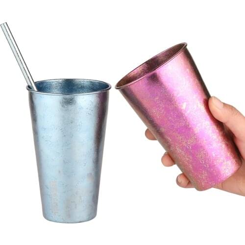 Tiartisan Titanium Ice Flower Mug 480ml with Straw Home Kitchen Single coffee Cup Juice Cup Beer Bottle Drinking Utensils Ta8721