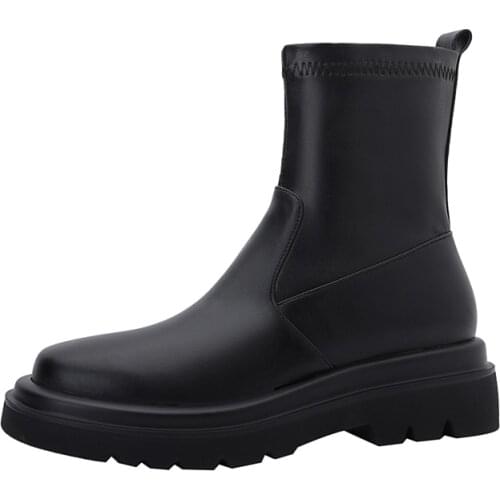 EGTPINAOP Autumn New Womens Ankle Boots Thick-Soled Stretch Thin Boots French Retro Style Short White Super Soft Fabric