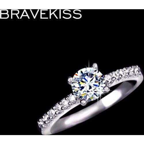 BRAVEKISS classic cubic zircon wedding bridal band round crystal engagement solitaire rings for women alliance jewel BUR0031