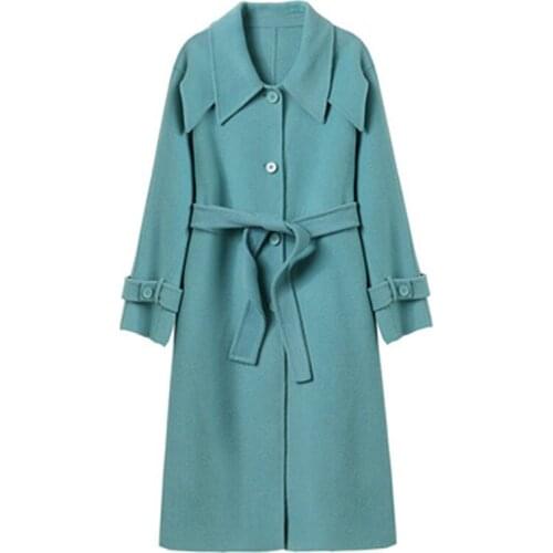 2021 New Autumn Winter Woolen Coats Double-Sided Cashmere Lady Overcoats Trendy Female Quality Long Outerwear With Belt Camel