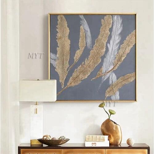 Gold And White Feather Abstract Oil Painting Hand-painted Wall Art Home Decor Picture Modern Hand Painted Oil Painting On Canvas