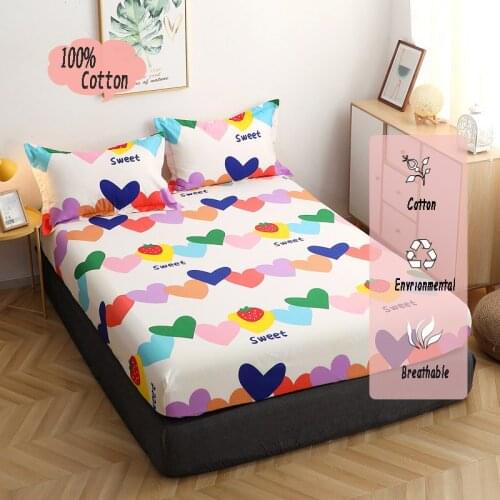 100% Cotton Fitted Sheet Cute Elastic Band Bedsheets Matterss Cover No Pillowcase For Bedroom