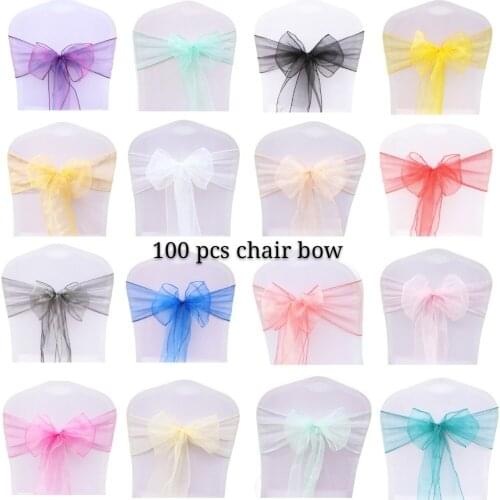 100pcs/set Organza High Quality Chair Sashes Wedding Chair Knot Cover Decoration Chairs Bow For Weddings Banquet