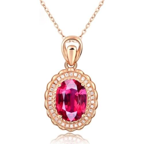 18K ROSE GOLD COLOR RUBY GEMSTONES PENDANT NECKLACE FOR WOMEN LUXURY CROWN IRCON DIAMONDS CHOKER CHAIN RED CRYSTAL BIJOU JEWELRY