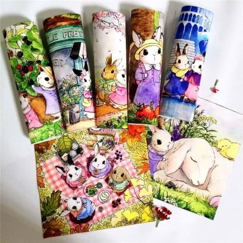 20*20cm 7pcs Cartoon Korea bunny Girl Digital Painting Hand Dyed DIY Sewing Patchwork Fabric Cloth Scrapbooking for Purse SL-179
