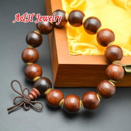 5pcs High Quality 15mm Red Color Wood Bracelets Fashion Mala Prayer Buddhism Jewelry For Men