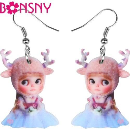 Bonsny Acrylic Cute Fawn Hat Girls Earrings Dangle Drop Fashion Jewelry For Women Ladies Teens Charm Gift Decoration