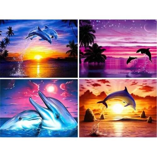 Diamond Embroidery Setting Sun Dolphin Full Square New Arrival Diamond Painting Animal Drill Mosaic Cross Stitch Home Decorat
