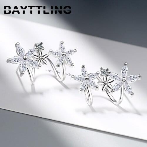 BAYTTLING AAA Zircon 925 Sterling Silver Rose Gold/Silver Flower Zircon Earrings For Women Fashion Wedding Gift Jewelry