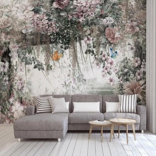 Milofi custom large wallpaper mural Nordic modern fresh watercolor vine flower background wall paper mural decorative painting