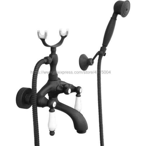 Oil Rubbed Bronze Wall Mount Bathtub Bathroom Faucet Telephone Style Mixer Faucet Tap with Dual Handle Handshower Ntf575