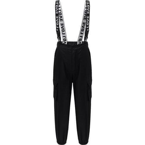 Black Cargo Pants for Teenage Girls New Fashion Summer Streetwear Hip Hop Sweat Pants With Belt Girls Suspender Trousers 6-16Yrs