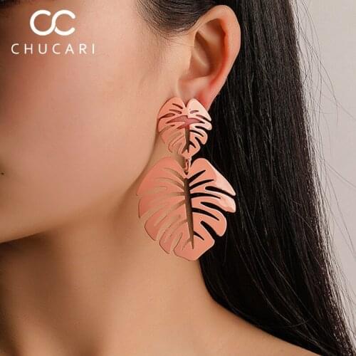 CHUCARI 2019 Indian Bohemian Drop Earrings for Women New Fashion Gold Yellow Pink Double Leaf Earring Brincos Dangle Earrings