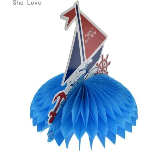 Chzimade Blue Tissue Paper Sailboat Honeycomb Table Centerpiece Nautical Birthday Party Supplies 1st Birthday Party Table Decor