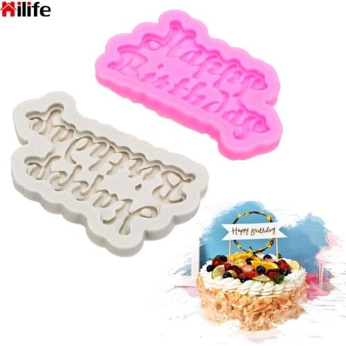 Birthday Cake Decorating Tool Mould 3D Happy Birthday Letters Shape Dining Bar Fondant Jelly Chocolate Mold Silicone Mold