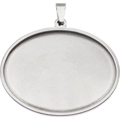 Julie Wang 1PCS Oval Cabochon Base Settings Charm Stainless Steel Blank Tray Bezel Pendant Bracelet Jewelry Making Accessory