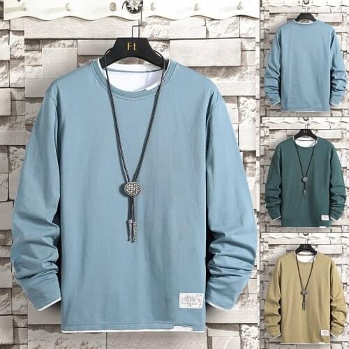 EAEOVNI Autumn Mens Solid Crewneck Sweatshirt Japanese Streetwear Pullovers Hip Hop Hoodie Men Sweatshirts Long Sleeve Hoodies