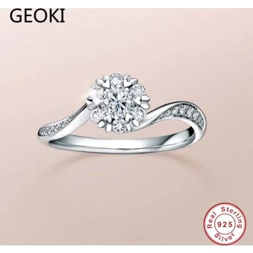Geoki 925 Sterling Silver Passed Diamond Test 1 Ct D Color VVS1 Moissanite Twist Snowflake Ring Women Luxury Wedding Jewelry