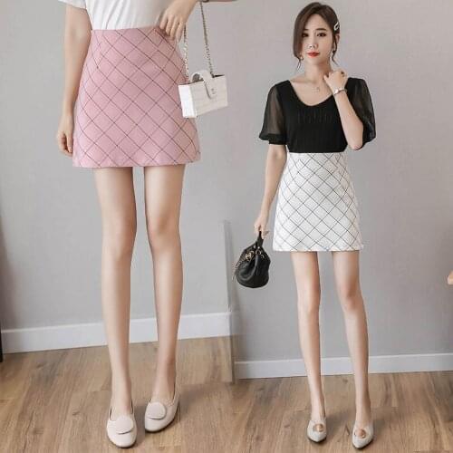 Summer women clothing Chic mini students skirts ins style A-line women skirts plaid one-step korean summer easy match slim skirt
