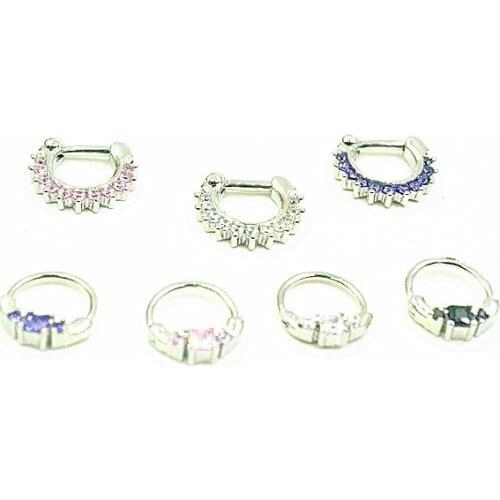 Lot 50pcs 14g~1.6mm CZ Clicker Hoop Septum Jewerly Nose Ring Nipple Bar Nose/Ear Hoop Ring two styles mix color