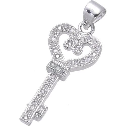 Copper Micro Pave Jewelry Shining Zircon Heart Key Charms For Necklace Women Diy Crafts Floating Charms Pendants Bijoux Berloque