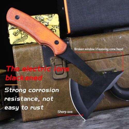 Outdoor camping multi-functional axe vehicle-mounted survival tools hand axe color wooden handle wild woodcutting axe camping