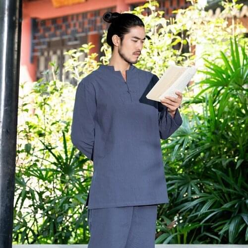 Men Tai Chi Kungfu Meditation Uniforms Cotton Linen Long Sleeve Shirt Yoga Outfit Workout Leisure Set Sportswear Sweatshirt+pant