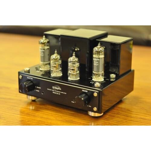 Latest 3W+3W Line Magnetic Mini 218 IA combined EL84 tube amplifier, frequency response: 10Hz~50kHz 12AX7×2、EL84/6P14×2
