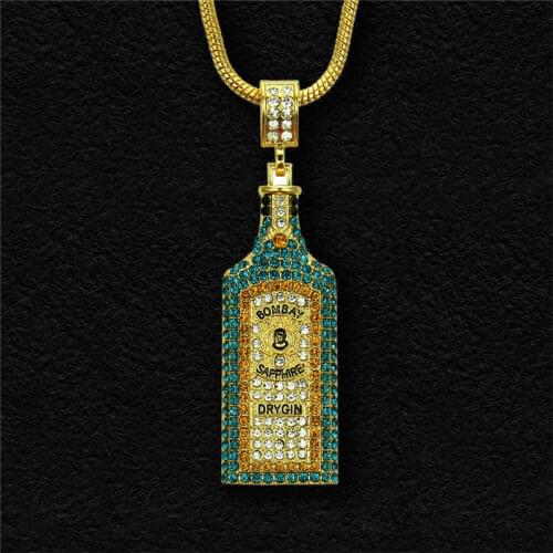 New Wine Bottle Necklaces Hip Hop Full Rhinestone Iced Out Pendant Necklace For Couple Lovers Jewelry