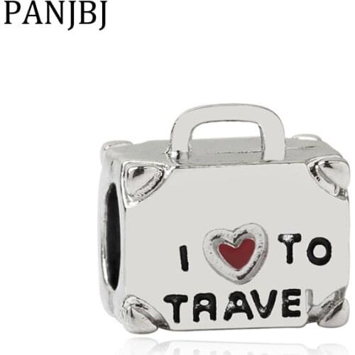 New Original Alloy Silver Plated Bead I Love Travel Suitcase Charm Fit Bracelet Necklace DIY Women Jewelry