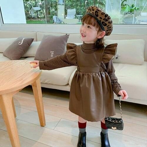 Autumn/Winter Girls Dress Suit Baby Western Style Children Personality Trendy Korean Leather Skirt Bottoming Shirt Vest Skirt
