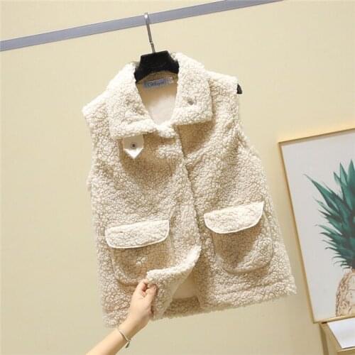 Autumn Winter 2021 Imitation Fur All-in-one Womens Vest Versatile Girls Vest Coat Casual Student College Fashion Beige
