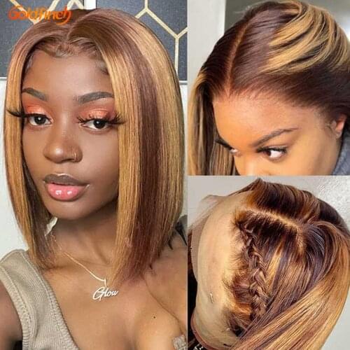 Highlight Bob Wig Hd Lace 4x1 T Part Lace Wig Human Hair Blonde Highlighted Wigs Straight Peruvian Bob Wig Pre Plucked Bob Wig