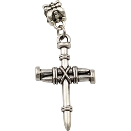 15pcs Zinc Alloy Nail Cross Dangles Beads Fit European Charm Bracelet Jewelry DIY Metal 20x47mm A-210a