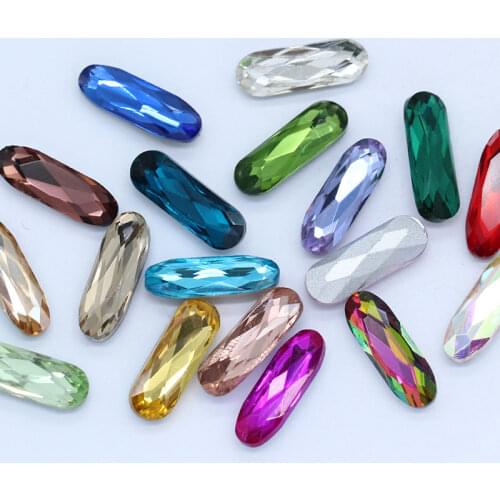 15p 7x21mm Rectangle Oval color Pointed foiled back strass glass stone faceted crystal rhinestones jewels kids Toy Sandal Gems