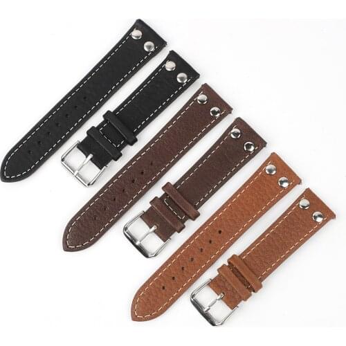 Genuine Leather Handmade Watch Band Strap 18mm 20mm 22mm With Rivets Universal Watchband Steel Buckle Strap Wrist Belt Bracelet