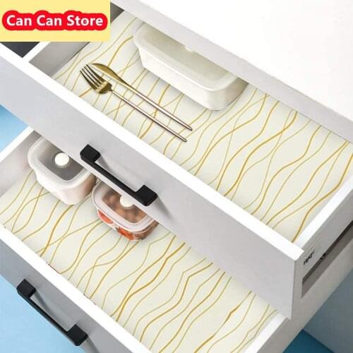 Self Adhesive Wallpaper Cabinets home Decor Beige Peel and Stick Gold Wave Stripe Wall Covering Film Removable Wallpaper