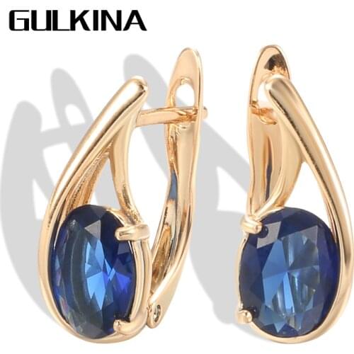 Gulkina Luxury 585 Rose Gold Women Earring Fine Wedding Jewelry Fashion Big Oval Blue Natural Zircon Drop Earring 2021 New
