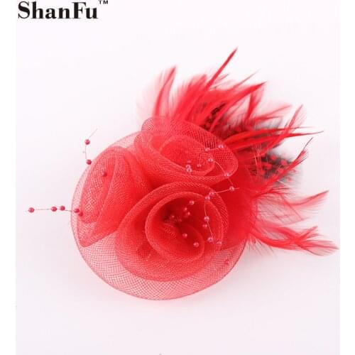 Mesh Rosette Fascinators Feather Brooch Charming Beaded Bridal Fasciantor White Wedding Tea Party SFB6439 96pcs/lot Wholesale