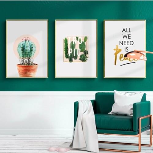 Nordic Poster Green Plant Cactus Wall Art Print Canvas Painting Quotes Wall Pictures for Living Room Scandinavian Home Decor