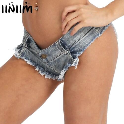 Iiniim Womens Girls Low Rise Mini Denim Shorts Jean Triangle Outwear Mini Short for Nightclub Party Femme Hot Summer Shorts