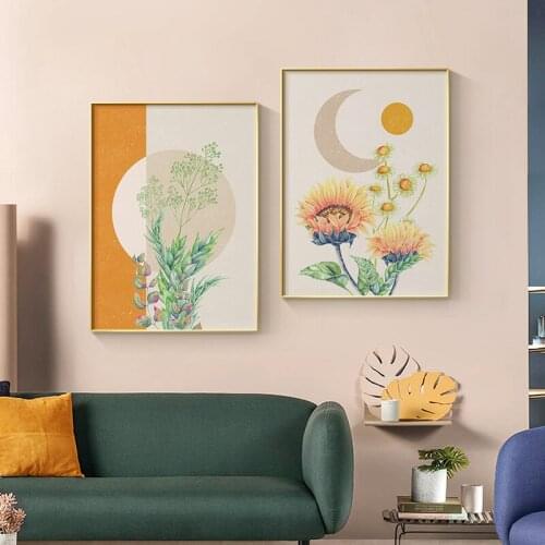 Nordic Sunflowers and Potted Green Plants Posters Canvas Painting Landscape Print Pictures Wall Art Modern For Room Decor