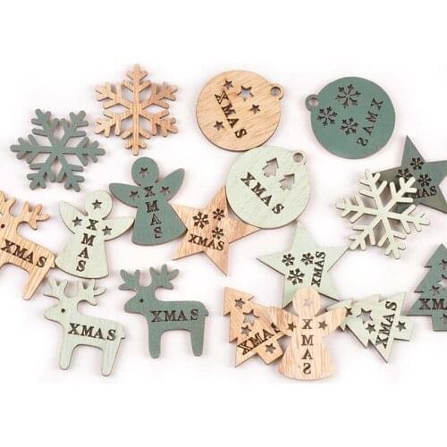 Snowflake Elk Wooden Ornament Decorations For Home Wood Pieces Craft Scrapbook DIY Christmas Tree Gift Hanging Pendants M2537