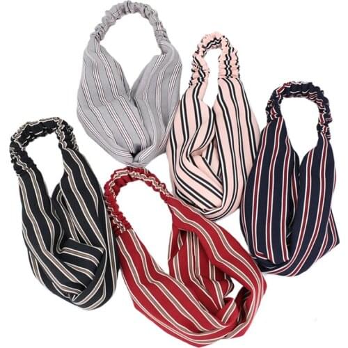 Temperament Vintage Strips Fabric Twisted Elastic Hair band Running Turban Wholesale Fashion Women Head Wear