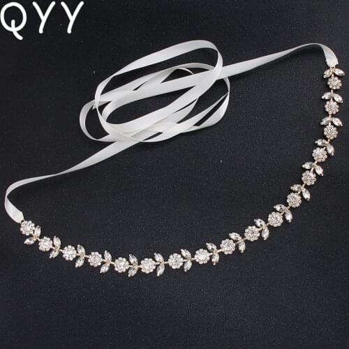 Skinny Sashes Bridal Dress Accessories for Bride Bridesmaids Classic Flower Thin Rhinestone Alloy Wedding Belts & Sashes
