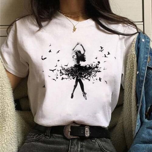 New Watercolor Ballet Dancer Print Women Tshirt Casual Dancing Ballet O-Neck Summer Harajuku Vintage Tops Camisas Mujer