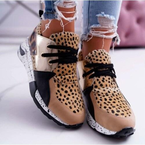 Women fashion sports shoes, leopard print sports shoes, increased thick sole, comfortable and casual shoes women